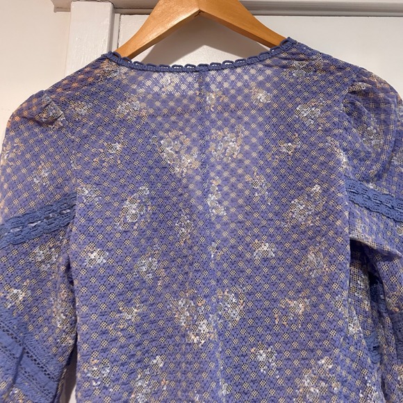 Free People Babydoll Lace Button Front Top Women's Large Sheer Festival Fairy - Picture 8 of 10